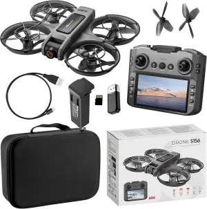 Mini Drone with 6Inch Screen Remote Control, Brushless Motor & ESC Camera Drone for Adults, 2.4G RC Quadcopter Altitude Hold Obstacle Avoidance For Adults (Black)