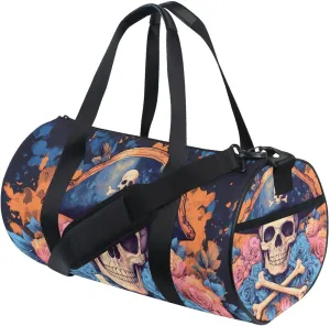 MNSRUU Sports Duffel Bags, Blue Flower Skeleton Pirate Athletic Gym Bag Overnight Workout Travel Tote Luggage for Men Women Yoga