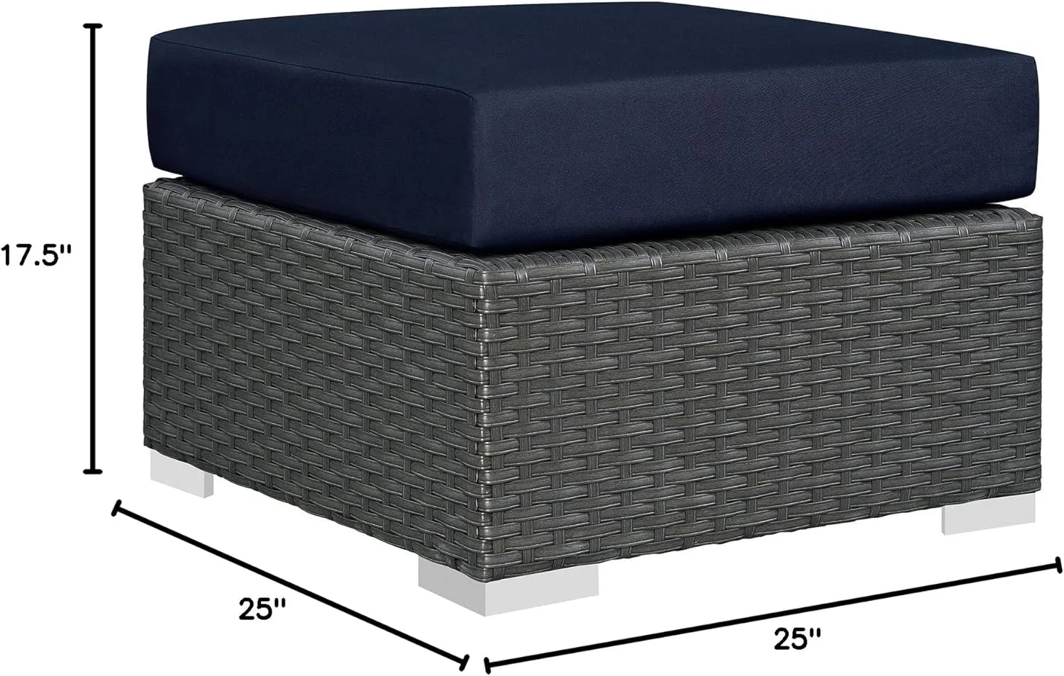 Modway Sojourn Wicker Rattan Outdoor Patio Sunbrella Fabric Ottoman in Canvas Navy