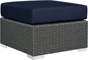 Modway Sojourn Wicker Rattan Outdoor Patio Sunbrella Fabric Ottoman in Canvas Navy