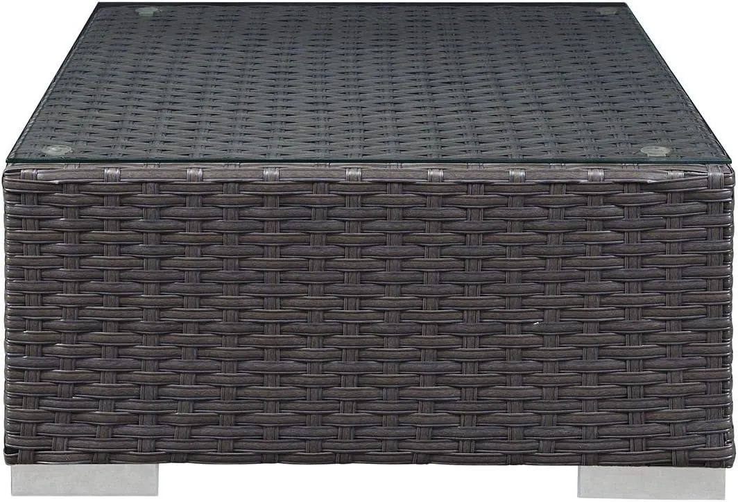 Modway Sojourn Wicker Rattan Outdoor Patio Sunbrella Fabric Ottoman in Canvas Navy