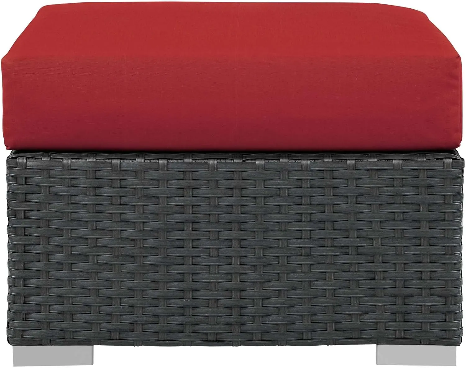 Modway Sojourn Wicker Rattan Outdoor Patio Sunbrella Fabric Ottoman in Canvas Red