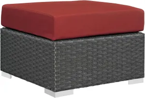 Modway Sojourn Wicker Rattan Outdoor Patio Sunbrella Fabric Ottoman in Canvas Red