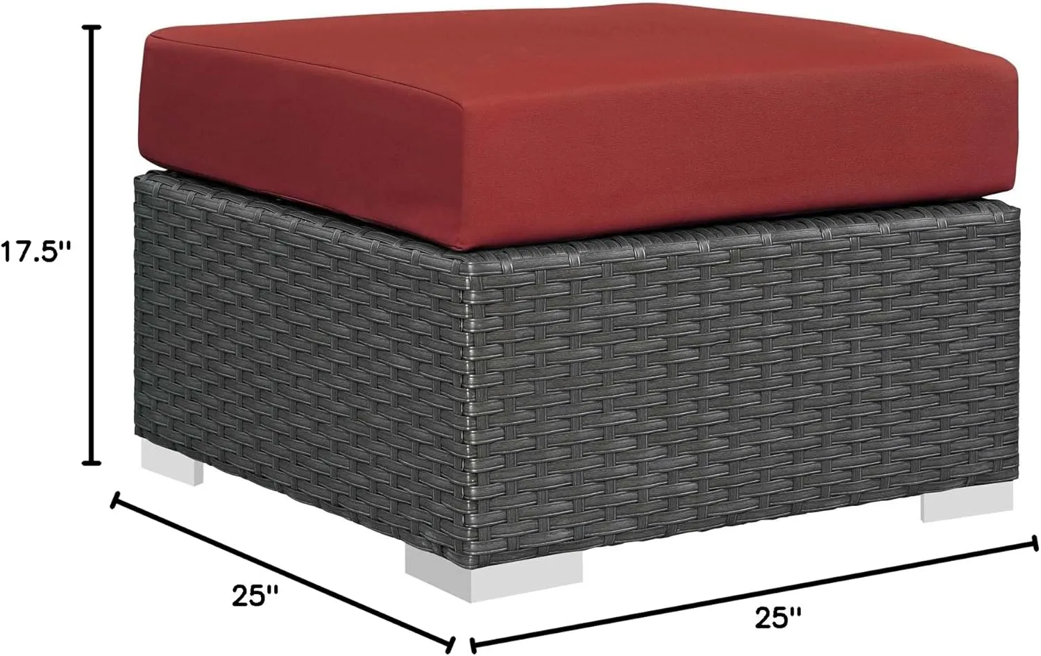 Modway Sojourn Wicker Rattan Outdoor Patio Sunbrella Fabric Ottoman in Canvas Red