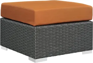 Modway Sojourn Wicker Rattan Outdoor Patio Sunbrella Fabric Ottoman in Canvas Tuscan
