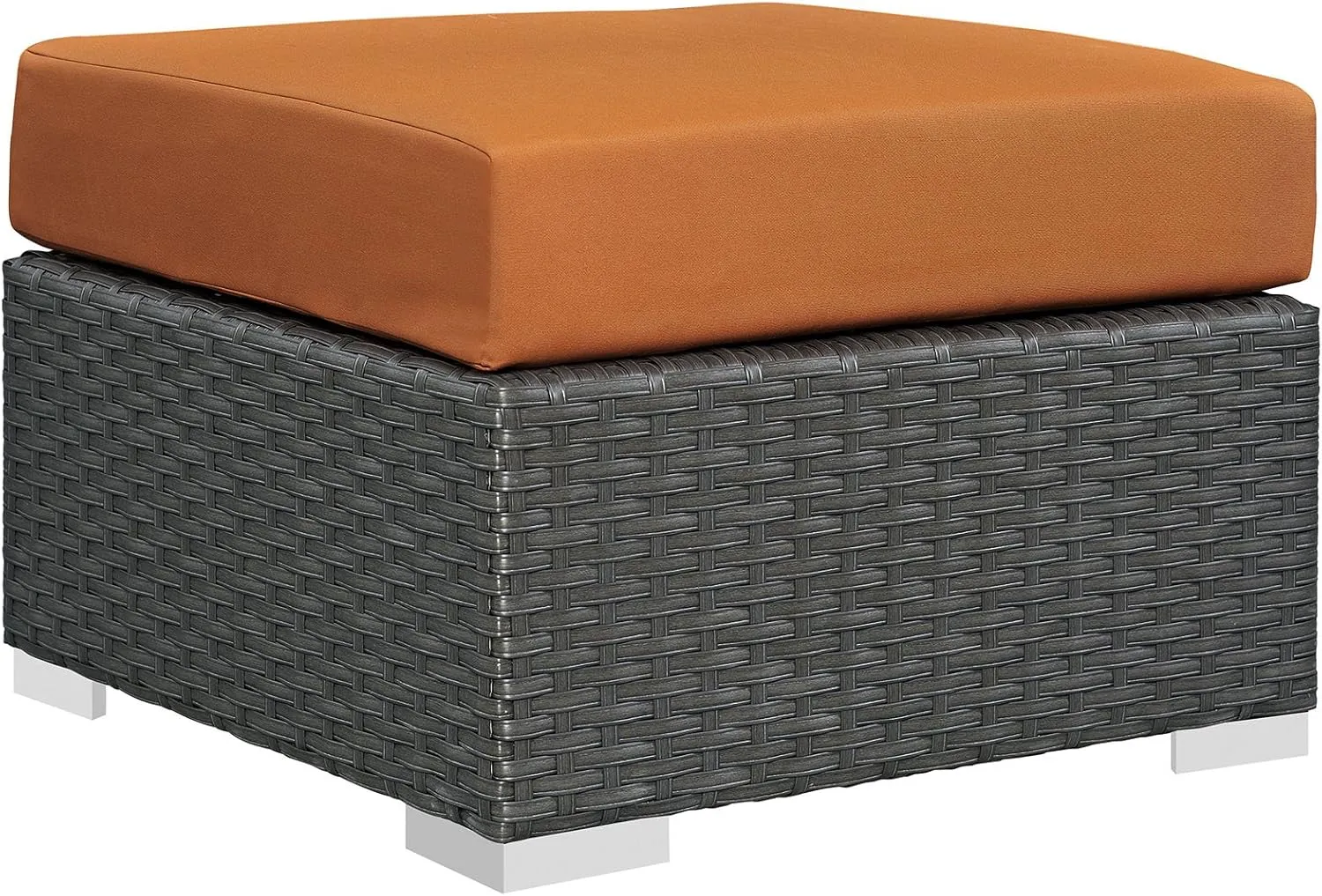 Modway Sojourn Wicker Rattan Outdoor Patio Sunbrella Fabric Ottoman in Canvas Tuscan