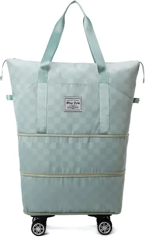 Mokcoliy]【Wheeled Travel Bag Oxford Canvas Luggage with Expandable Compartment, 55L Carry-On Duffel for Women, Multi-Directional Rollers & Padded Handle, Perfect for Business/Leisure Trips
