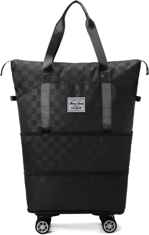 Mokcoliy]【Wheeled Travel Bag Oxford Canvas Luggage with Expandable Compartment, 55L Carry-On Duffel for Women, Multi-Directional Rollers & Padded Handle, Perfect for Business/Leisure Trips