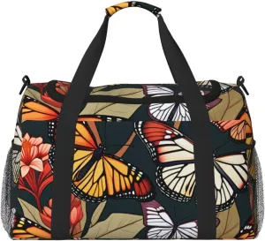 Monarch butterflies Print Travel Duffle Bag - Foldable Personal Item Travel Bag for Women & Men,Carry-On Convertible Crossbody Tote Bags with Adjustable Shoulder Strap & Pockets 13x10.2x19.7 in