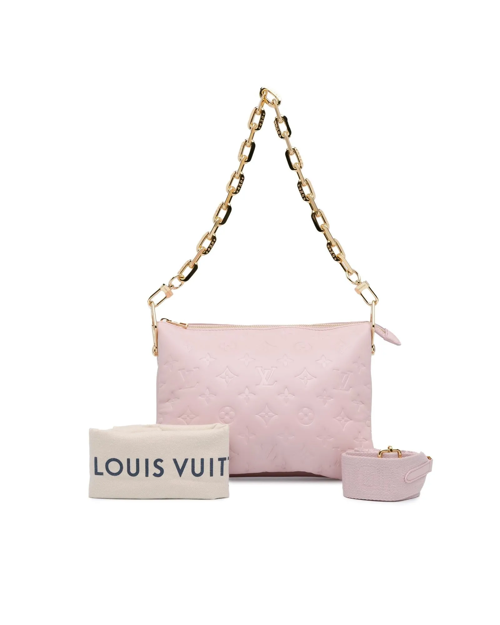 Monogram Embossed Puffy Lambskin Bag with Gold-Tone Chain and Detachable Strap