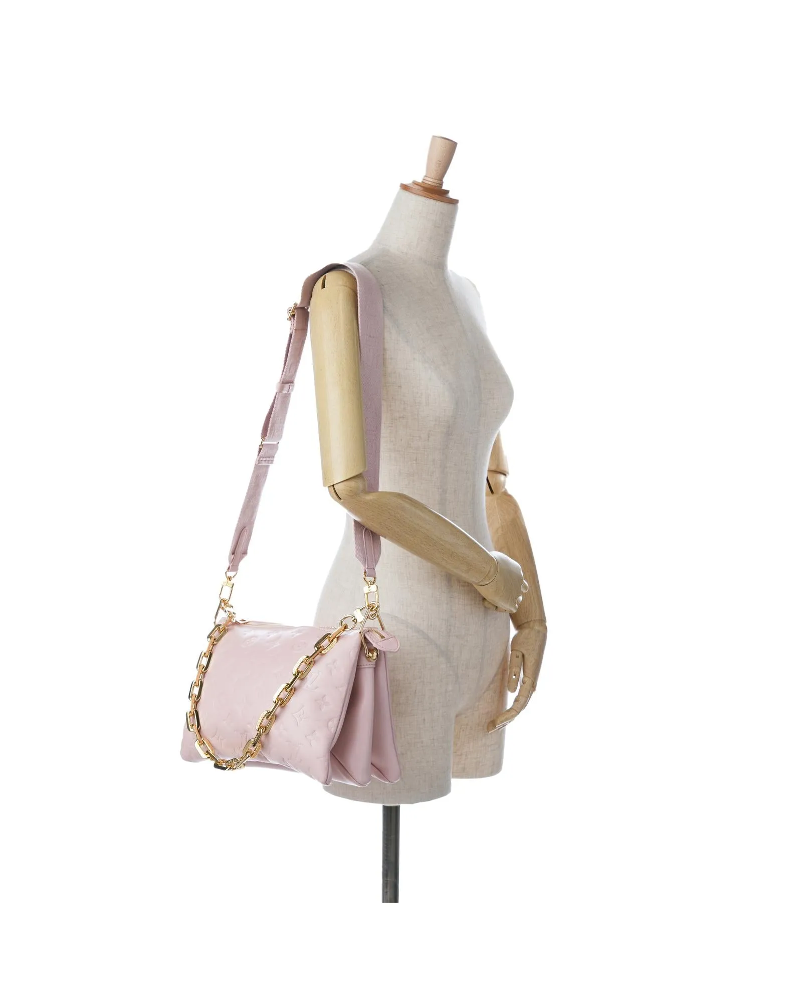 Monogram Embossed Puffy Lambskin Bag with Gold-Tone Chain and Detachable Strap