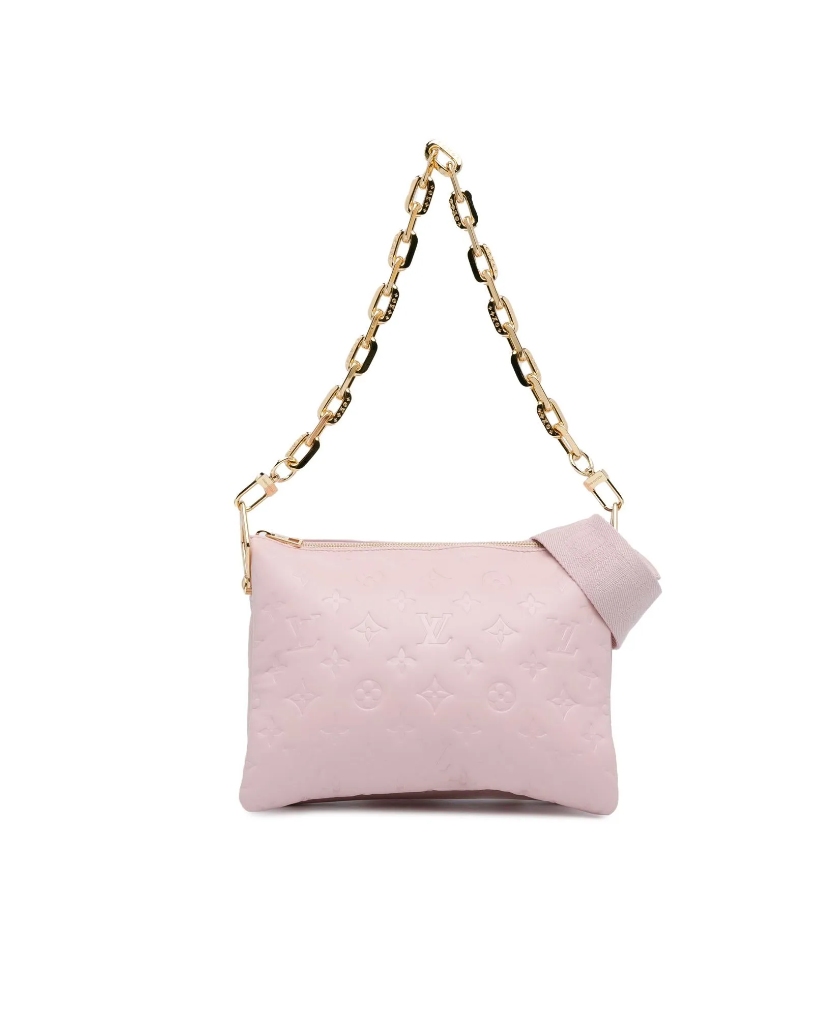Monogram Embossed Puffy Lambskin Bag with Gold-Tone Chain and Detachable Strap