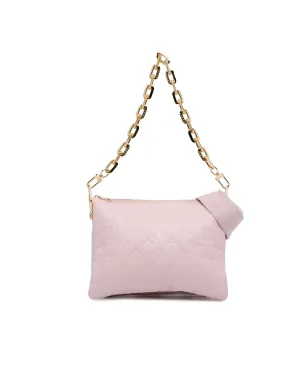 Monogram Embossed Puffy Lambskin Bag with Gold-Tone Chain and Detachable Strap