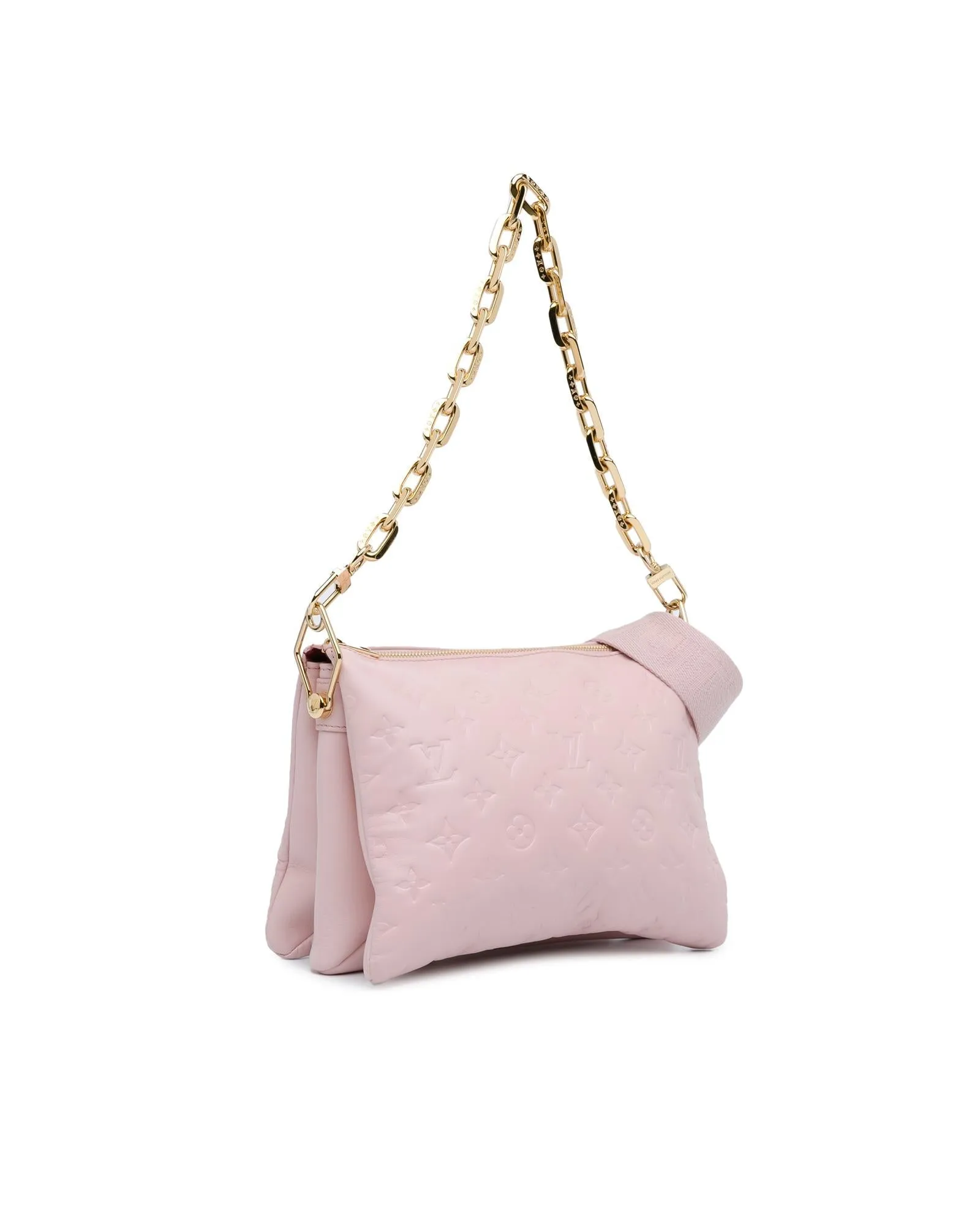 Monogram Embossed Puffy Lambskin Bag with Gold-Tone Chain and Detachable Strap