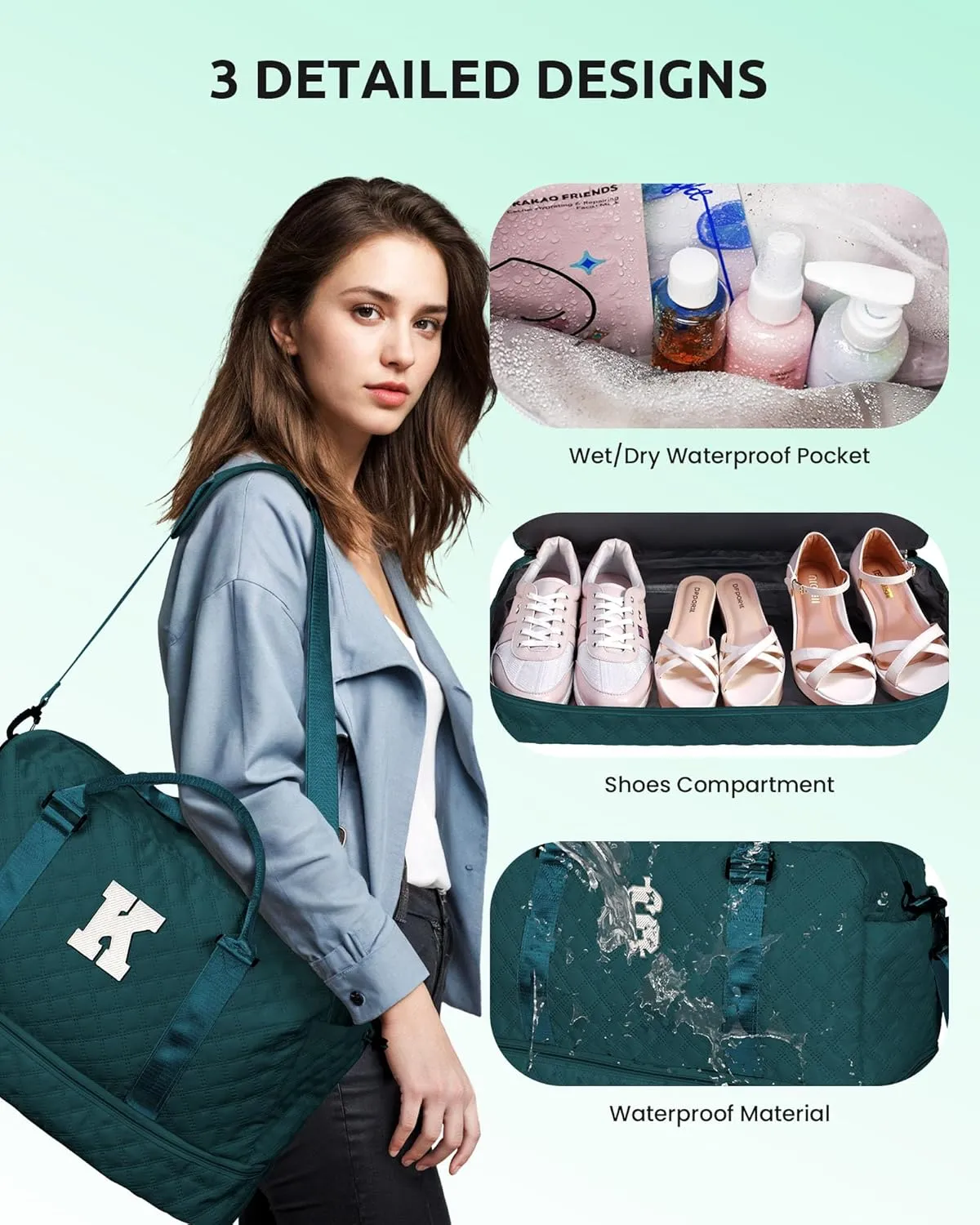Monogrammed Gifts for Women-Initial Travel Bag with Shoe Compartment, Teacher Gifts Personalized Weekender Bag, Overnight Bag for Women, Letter Girls Duffel Bag with Makeup Bag (Letter A)
