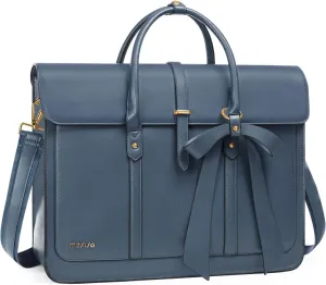 MOSISO 15-15.6 Inch PU Leather Laptop Shoulder Bag for Women - Convertible Backpack, 16 Inch Messenger, Casual Handbag, Work Briefcase, Travel Computer Bag With Bowknot, Peacock Blue