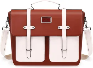 MOSISO Laptop Bag for Women, 15-15.6 inch Laptop Backpack Messenger Shoulder Bag with Front 2 Pockets for Business, Travel, Work, Office, Brown