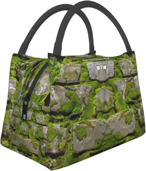 Moss Stone Pavement Printed Insulated Lunch Bag - Portable Lunch Tote Bag For Men & Women - Large Capacity Cooler Bento Bag For Work, Picnic, Travel - Collapsible Lunch Box With Leakproof Pouch