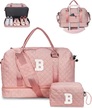 Mothers Day Gifts for Mom From Daughter - 5 6 7 8 9 10 11 12 13 14 15 16 Year Old- Duffle Bag with Shoe Compartment,Teen Weekender Bag, Letter Travel Bag with Makeup Bag (Letter B)