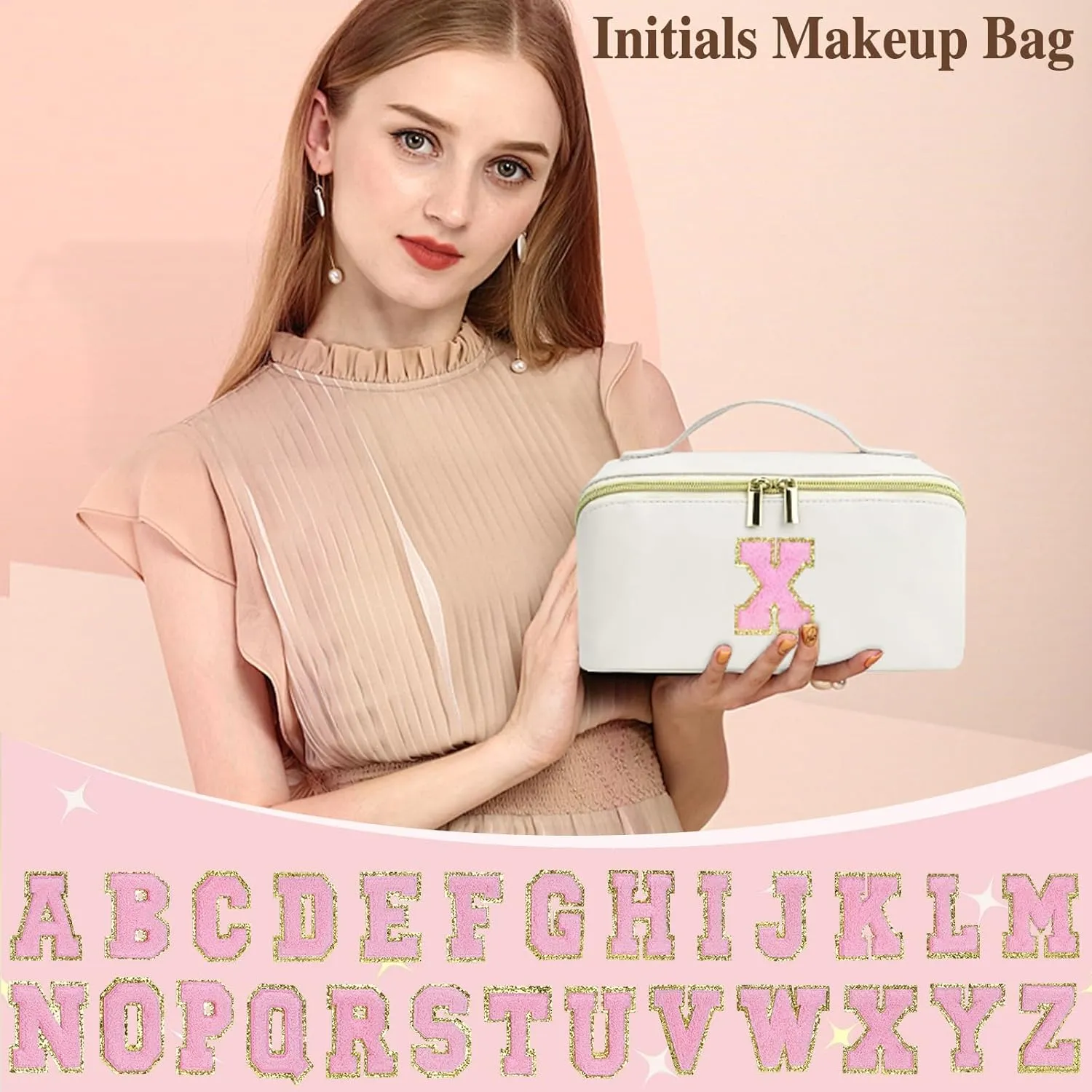 Mothers Day Gifts - Initial Makeup Bag for Teen Girl Gifts Trendy Stuff - Travel Cosmetic Bags for Women - PU Leather Toiletry Bag Make Up Pouch - Personalized Skincare Bag Birthday Gifts - White C