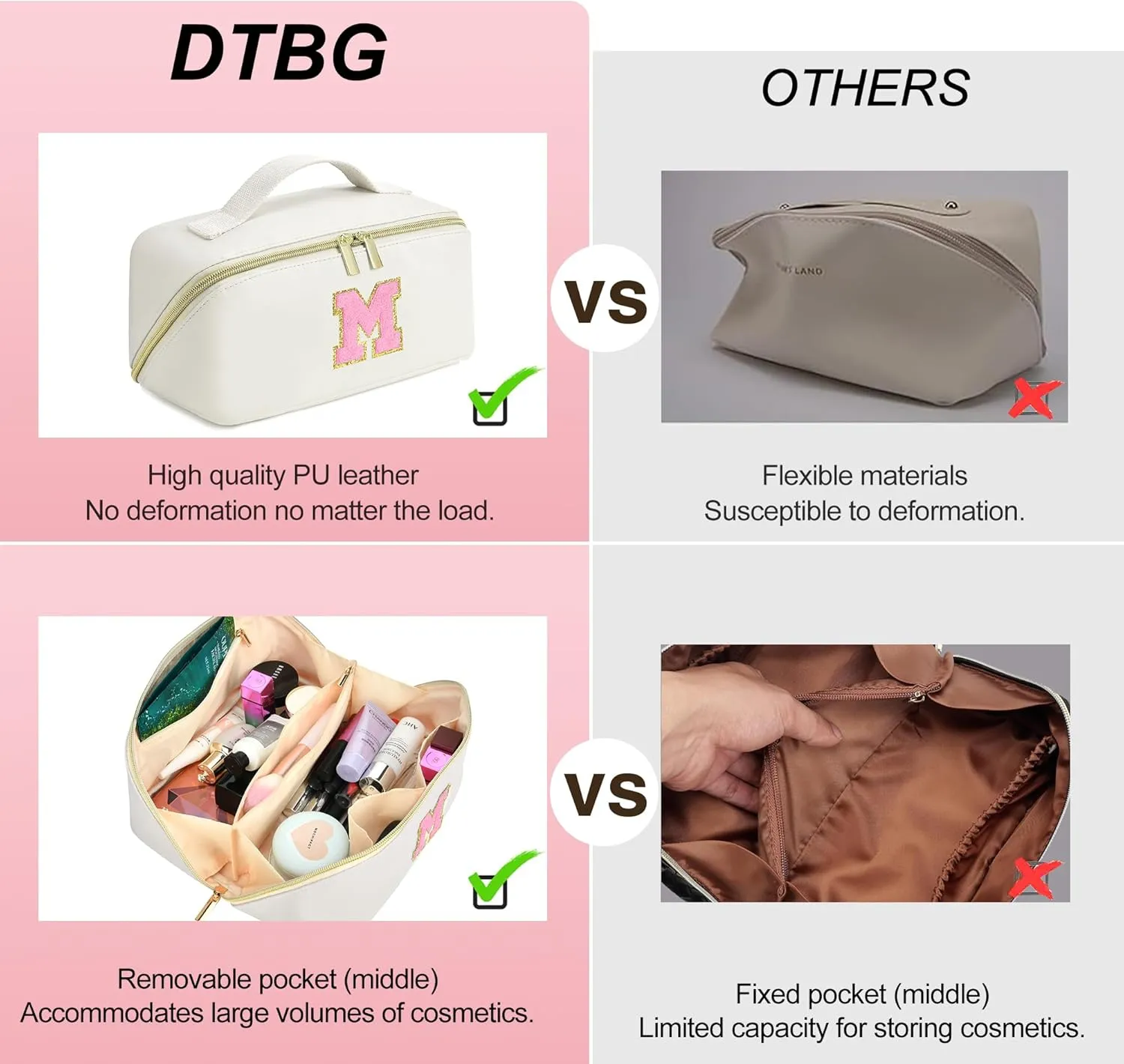 Mothers Day Gifts - Initial Makeup Bag for Teen Girl Gifts Trendy Stuff - Travel Cosmetic Bags for Women - PU Leather Toiletry Bag Make Up Pouch - Personalized Skincare Bag Birthday Gifts - White C