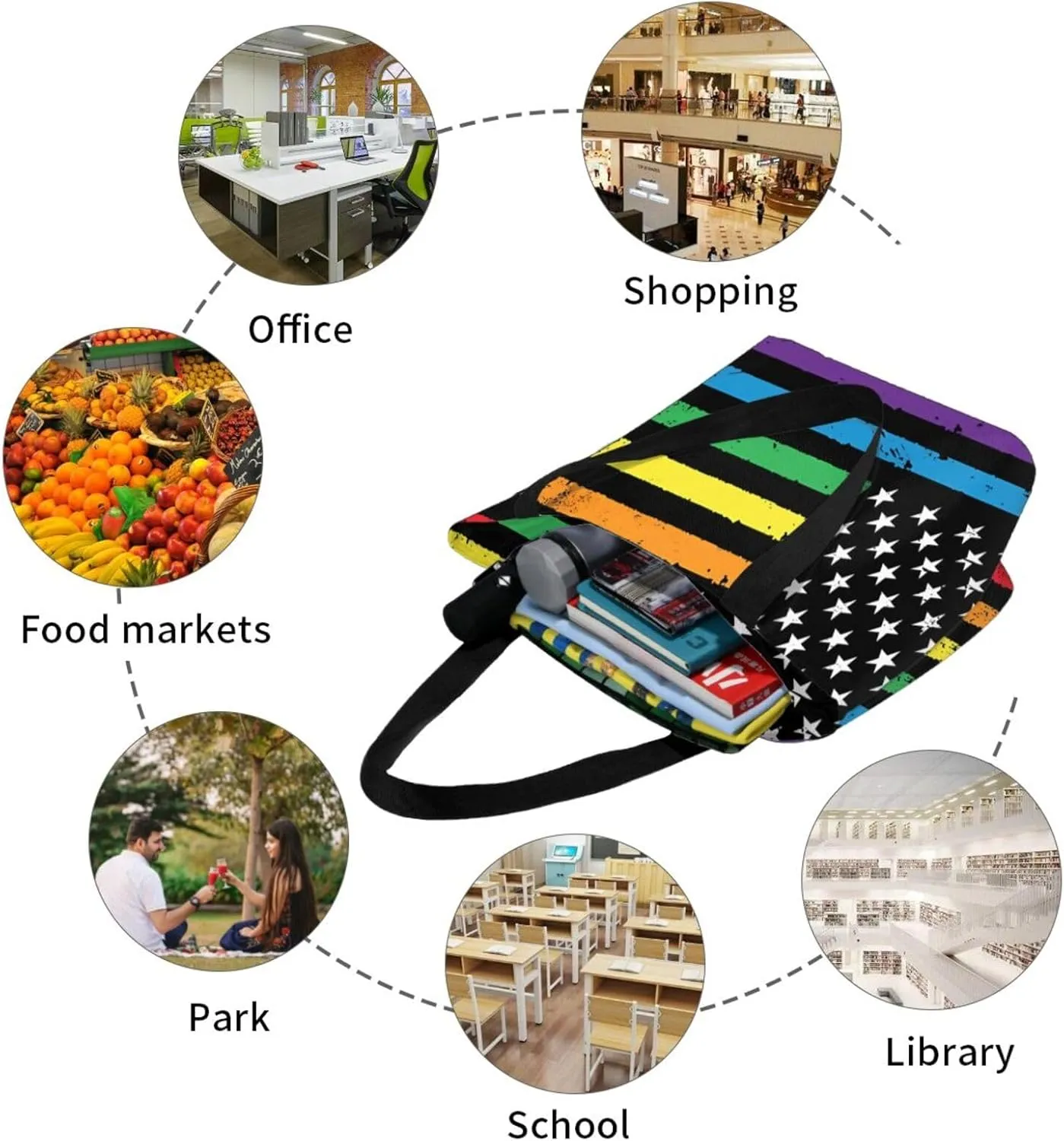 Motocross Dirt Bike American Flag Women's Tote Bag Shoulder Bag Shopping Handbag Large Capacity Handbag With Zipper