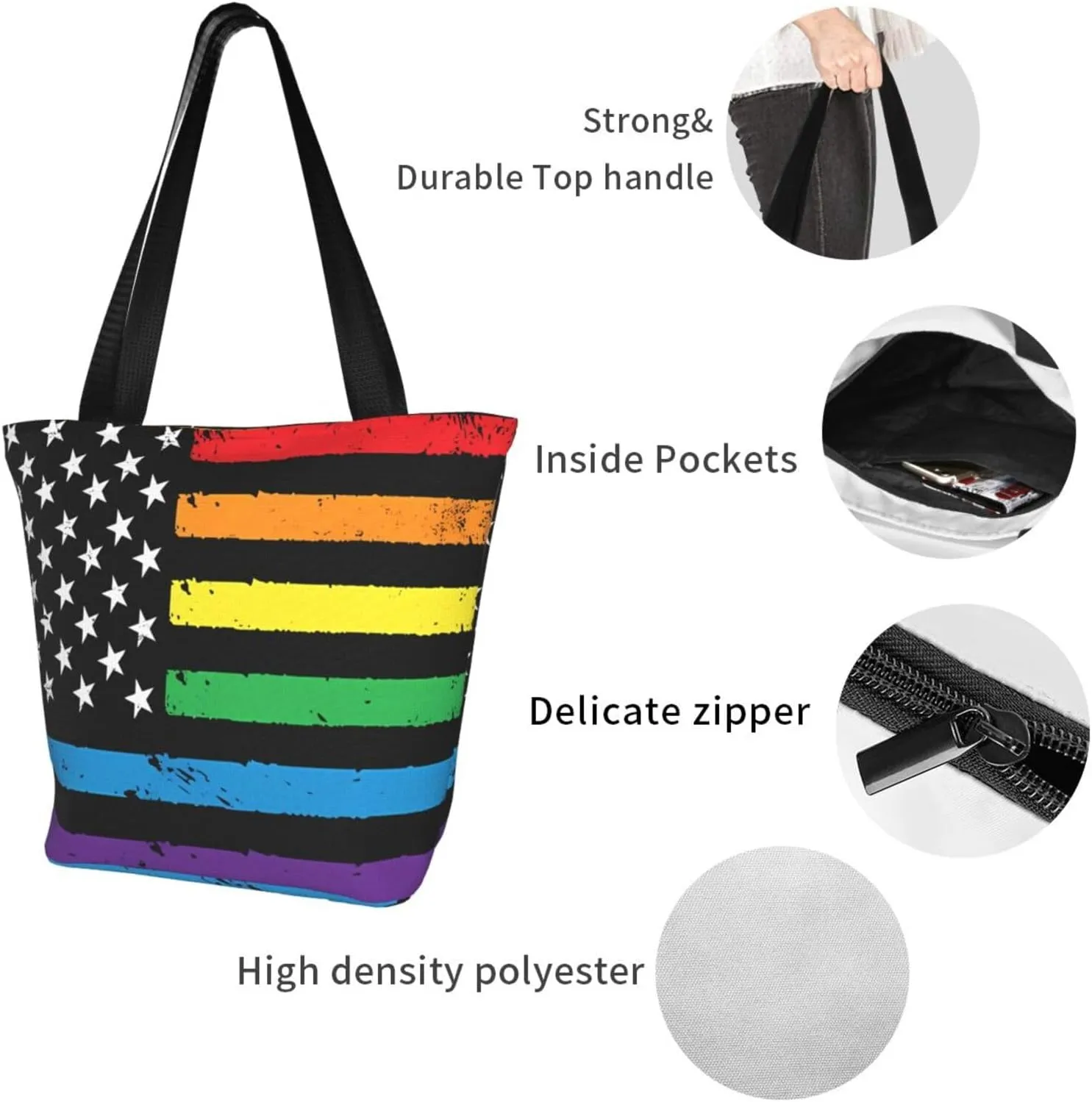 Motocross Dirt Bike American Flag Women's Tote Bag Shoulder Bag Shopping Handbag Large Capacity Handbag With Zipper