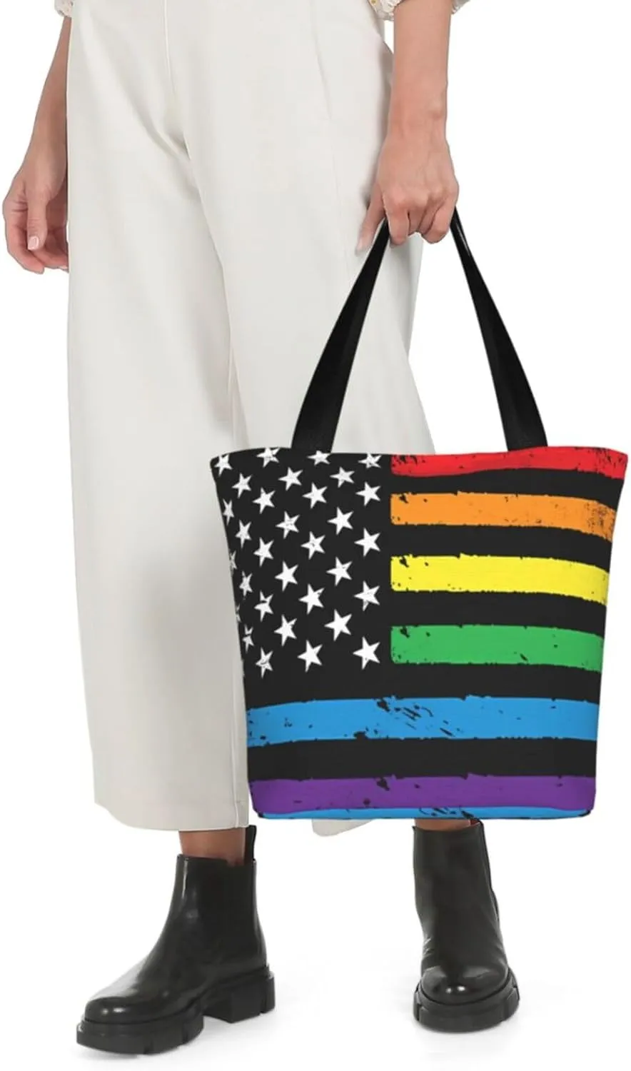 Motocross Dirt Bike American Flag Women's Tote Bag Shoulder Bag Shopping Handbag Large Capacity Handbag With Zipper