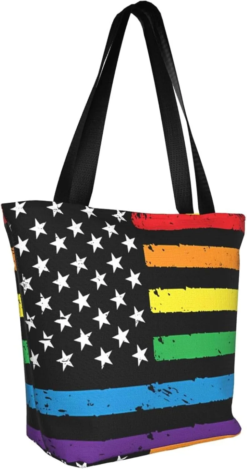 Motocross Dirt Bike American Flag Women's Tote Bag Shoulder Bag Shopping Handbag Large Capacity Handbag With Zipper