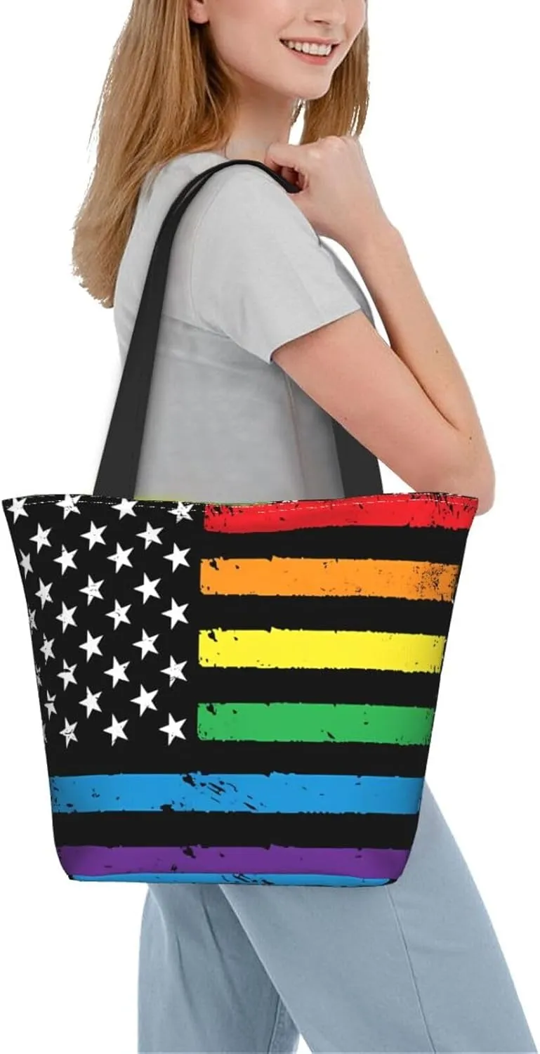 Motocross Dirt Bike American Flag Women's Tote Bag Shoulder Bag Shopping Handbag Large Capacity Handbag With Zipper