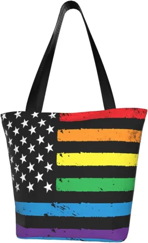 Motocross Dirt Bike American Flag Women's Tote Bag Shoulder Bag Shopping Handbag Large Capacity Handbag With Zipper
