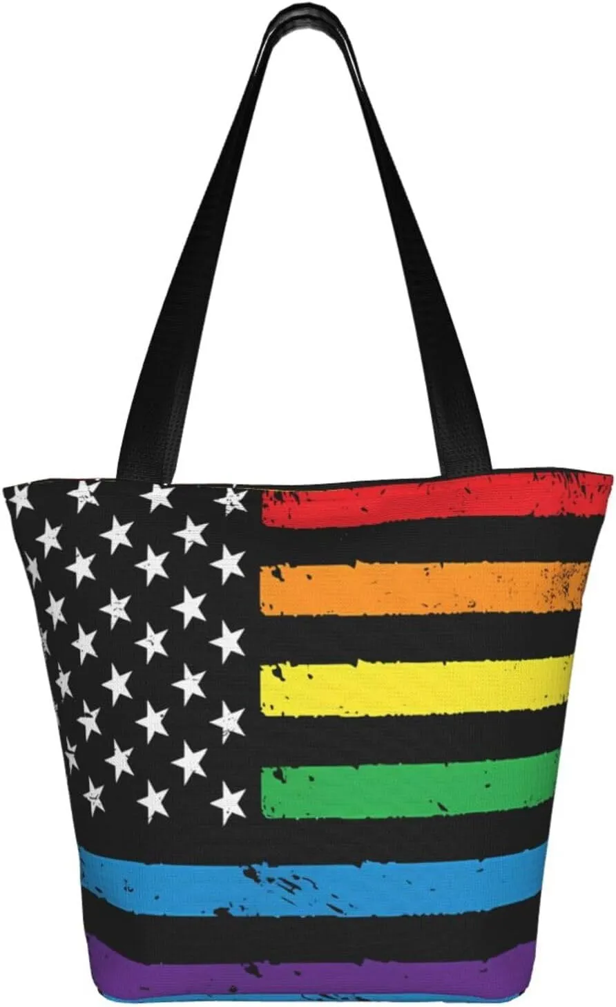 Motocross Dirt Bike American Flag Women's Tote Bag Shoulder Bag Shopping Handbag Large Capacity Handbag With Zipper