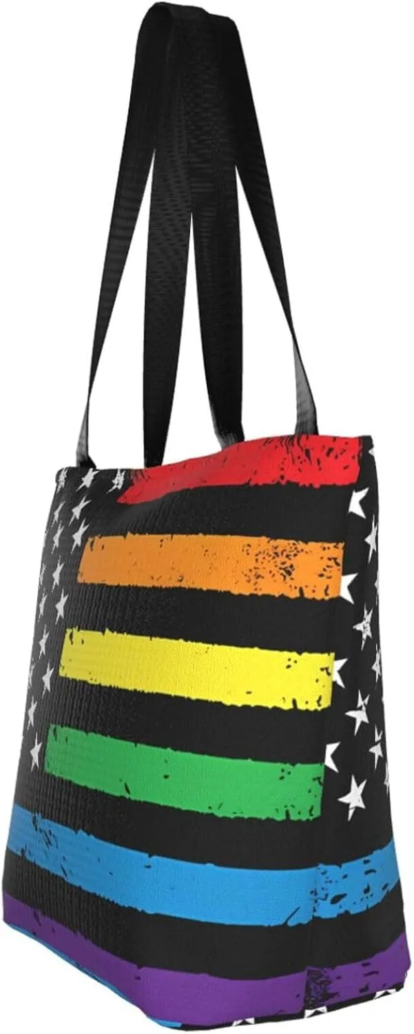 Motocross Dirt Bike American Flag Women's Tote Bag Shoulder Bag Shopping Handbag Large Capacity Handbag With Zipper