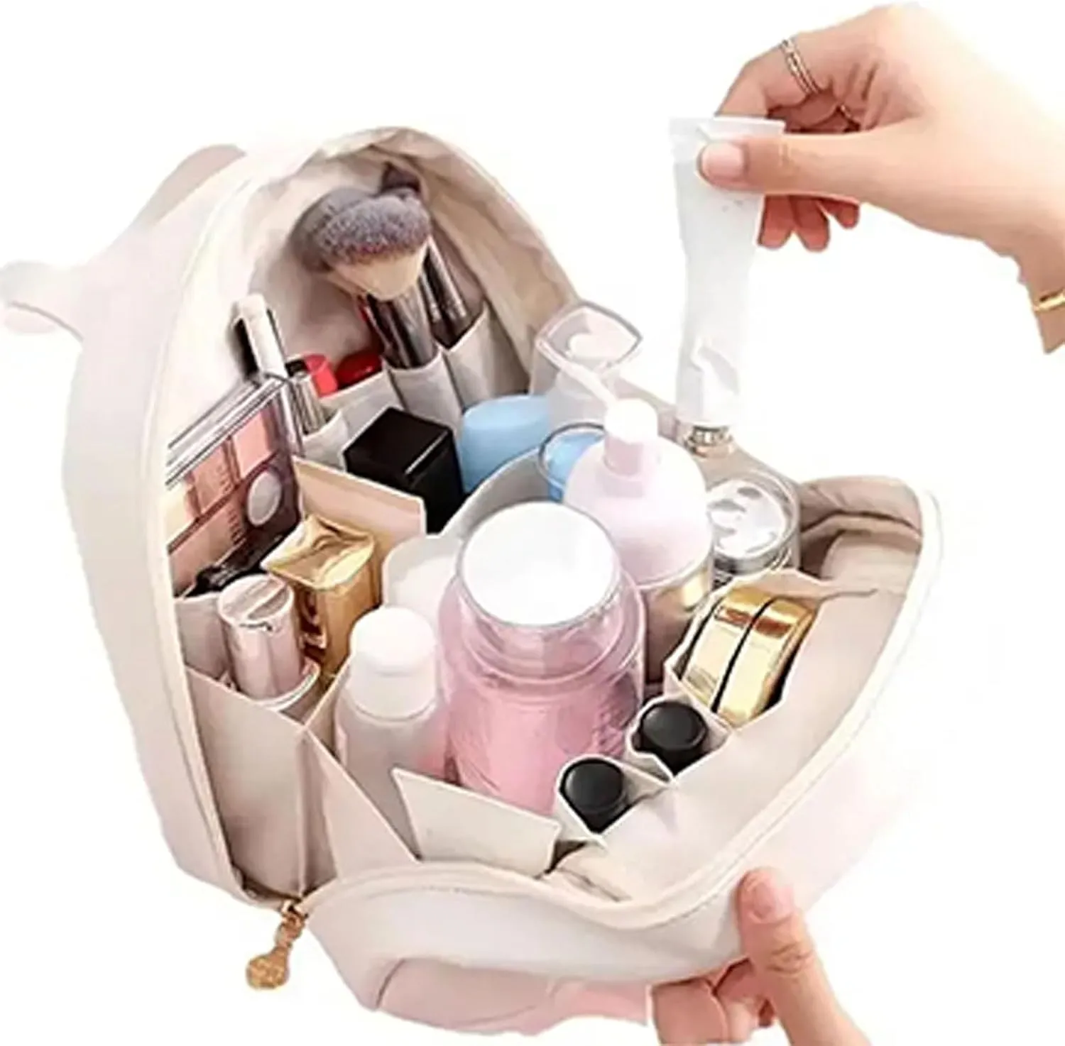 Multi-Layered Shell-Shaped Cosmetic Bag, Portable Large Capacity Pu Shell Waterproof Handbag Style Cosmetic Bag, Waterproof Portable Pouch (White)
