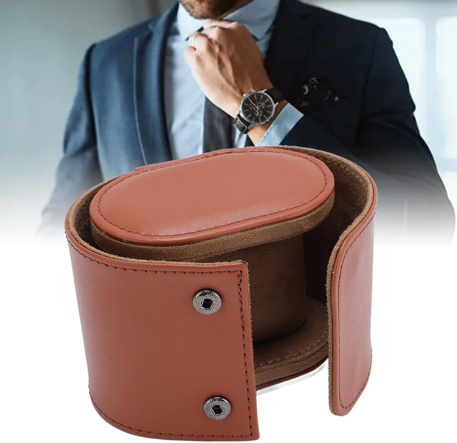 Mumusuki Watch Roll Travel Case for Men and Women, PU Leather Mechanical Watch Case Organizer Box with Soft Lining Secure Storage for Home Storage Travel Display (1 Slot)