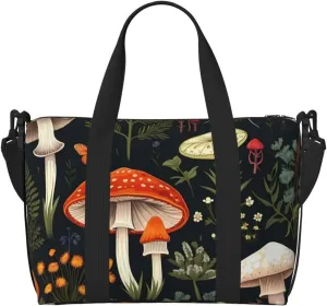 Mushroom Fern Travel Bag, Butterfly Flower Weekender Overnight Bag, Shoulder Travel Duffel Bag Carry On Gym Bag for Women Men