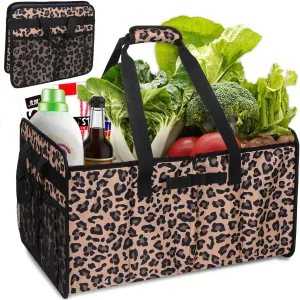 Muzale Reusable Grocery Bags Foldable Extra Large Utility Tote Bag with Wire Frame Heavy Duty Shopping Bags with Handles for Groceries Sturdy Grocery Totes with Pockets for Car Trunk Storage Laundry