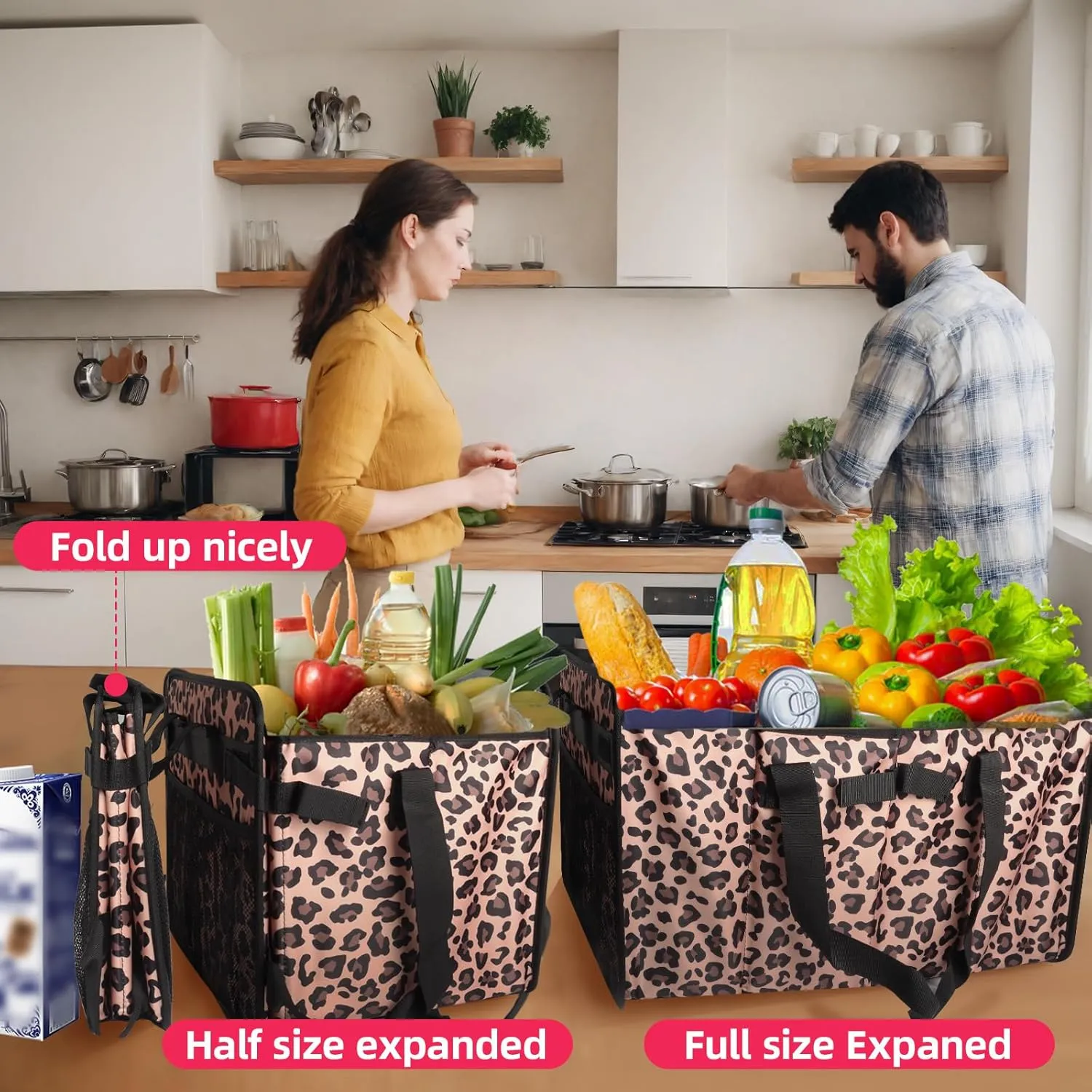Muzale Reusable Grocery Bags Foldable Extra Large Utility Tote Bag with Wire Frame Heavy Duty Shopping Bags with Handles for Groceries Sturdy Grocery Totes with Pockets for Car Trunk Storage Laundry