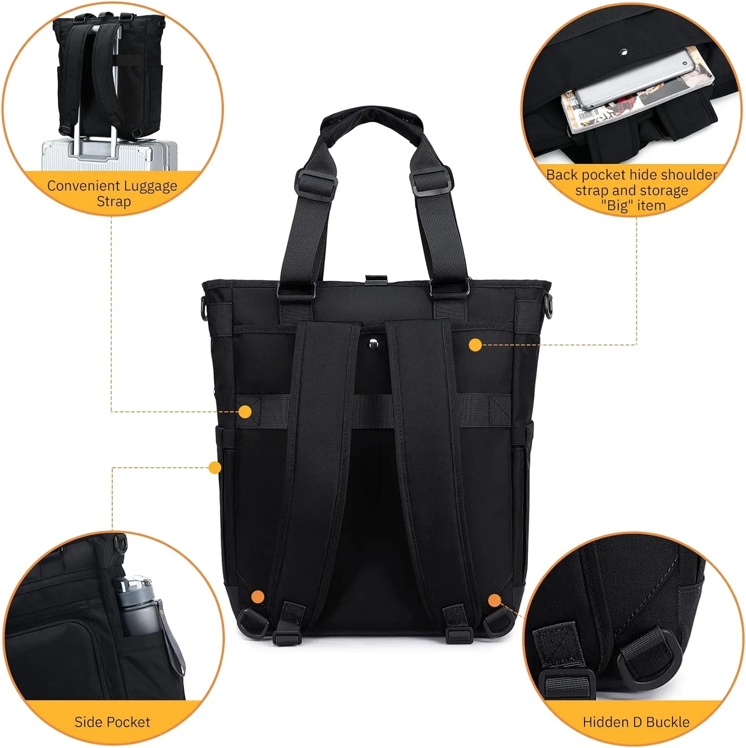 mygreen Tokyo Tote Messenger Backpack Convertible Tote Bag and Backpack, Fits 15.6" Laptop