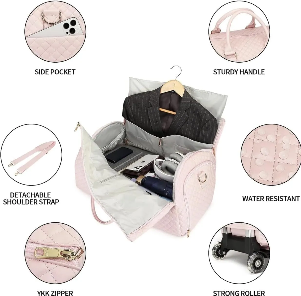 Myjennibag Foldable Travel Bag Carry On, 2 In 1 Convertible Large Pu Leather Waterproof Duffle Bag (Black)