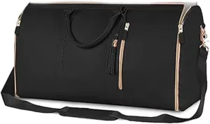 Myjennibag Foldable Travel Bag Carry On, 2 In 1 Convertible Large Pu Leather Waterproof Duffle Bag (Black)