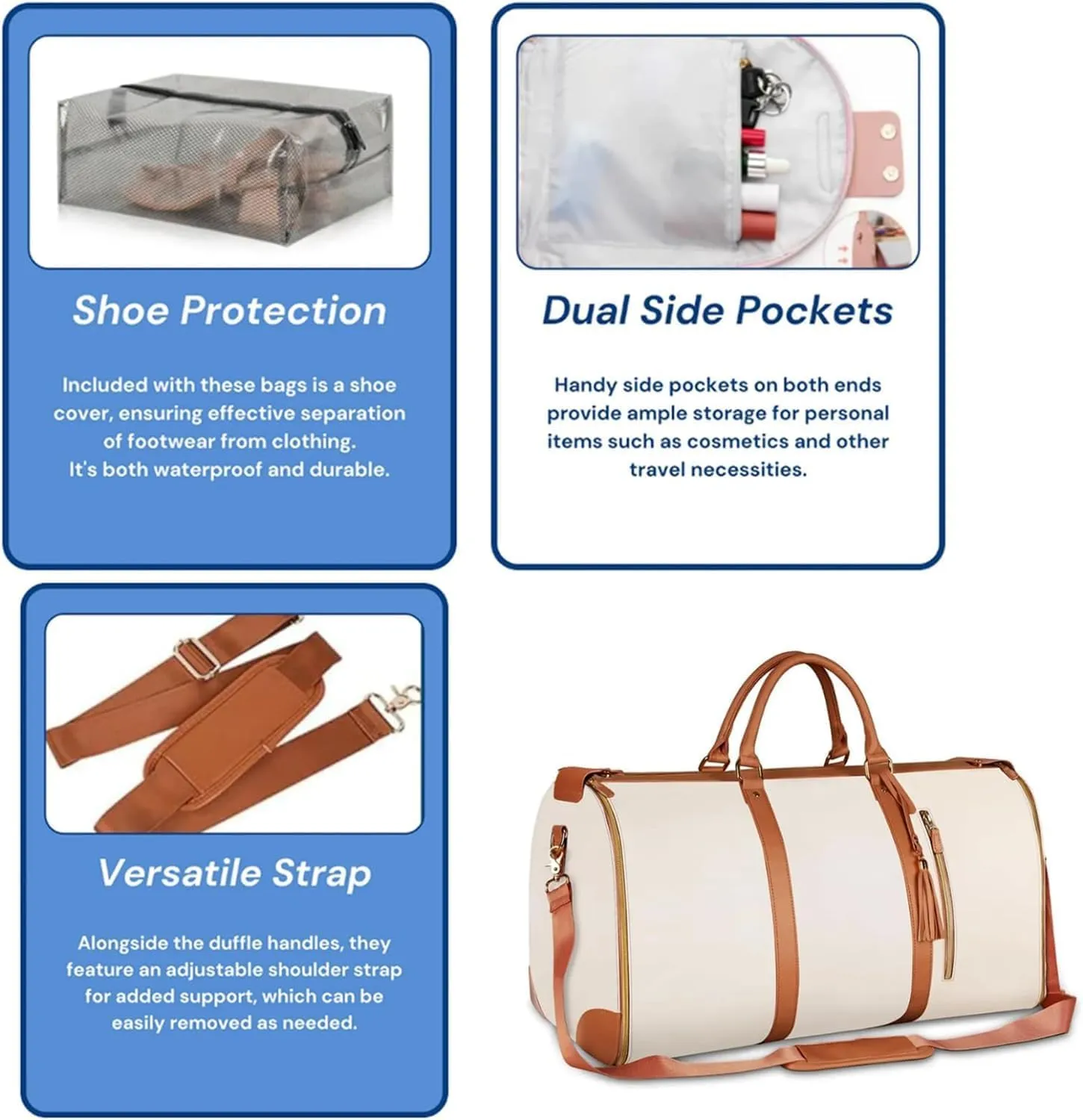 Myjennibag Orange Foldable Travel Bag Carry On, 2 In 1 Convertible Large Pu Leather Waterproof Duffle Bag