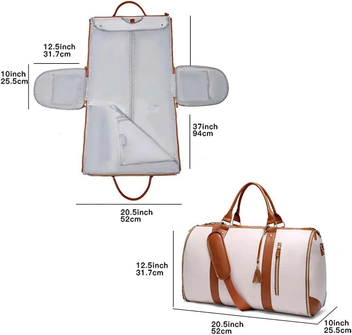 Myjennibag Orange Foldable Travel Bag Carry On, 2 In 1 Convertible Large Pu Leather Waterproof Duffle Bag