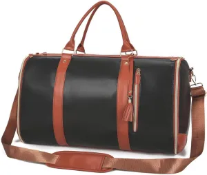Myjennibag Orange Foldable Travel Bag Carry On, 2 In 1 Convertible Large Pu Leather Waterproof Duffle Bag