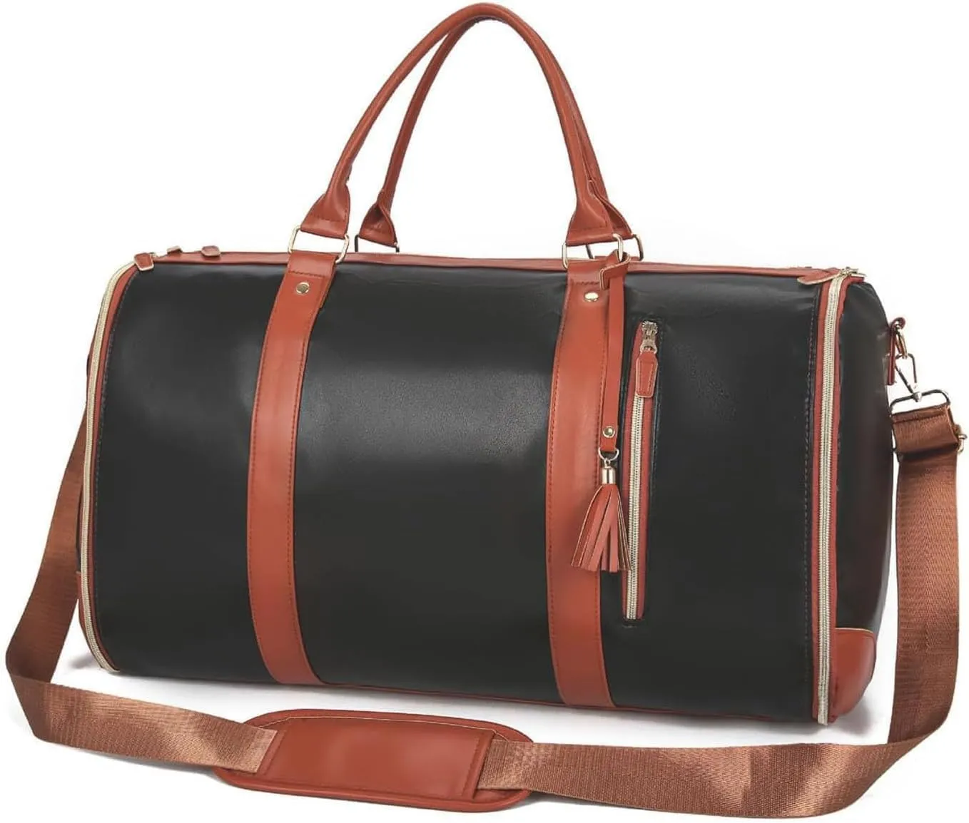 Myjennibag Orange Foldable Travel Bag Carry On, 2 In 1 Convertible Large Pu Leather Waterproof Duffle Bag