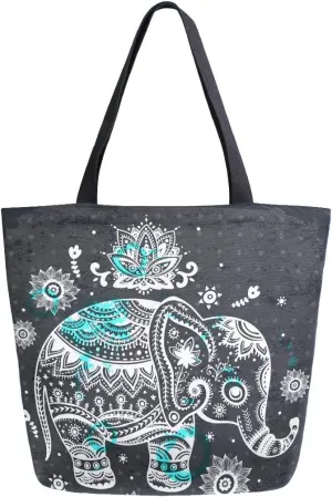Naanle Animal Elephant Canvas Tote Bag Large Women Casual Shoulder Bag Handbag, Floral Elephant Reusable Multipurpose Heavy Duty Shopping Grocery Cotton Bag for Outdoors.
