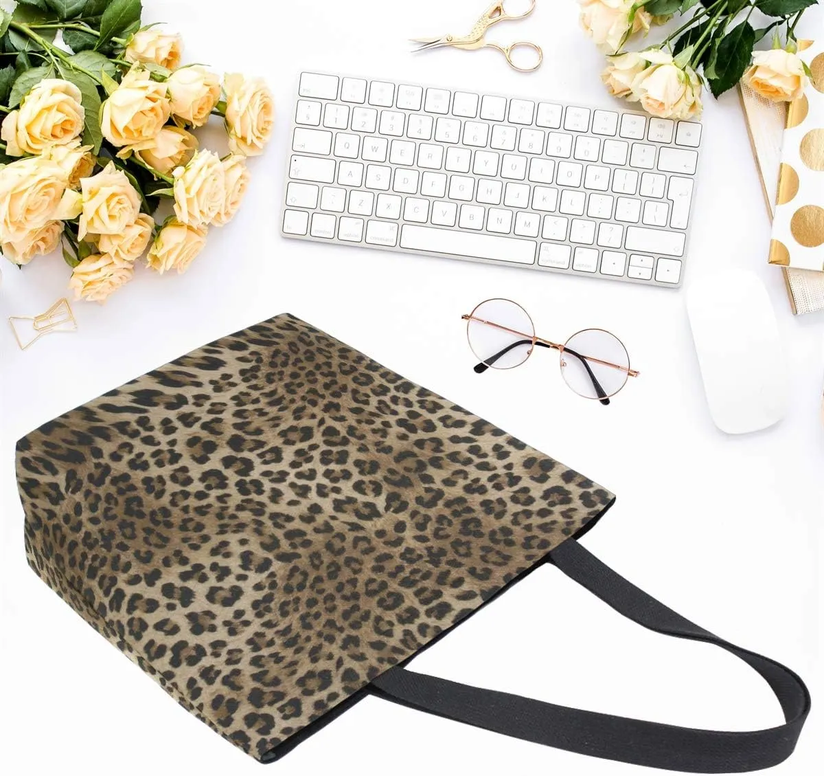 Naanle Animal Print Canvas Tote Bag Large Women Casual Shoulder Bag Handbag, Leopard Print Reusable Multipurpose Heavy Duty Shopping Grocery Cotton Bag for Outdoors.