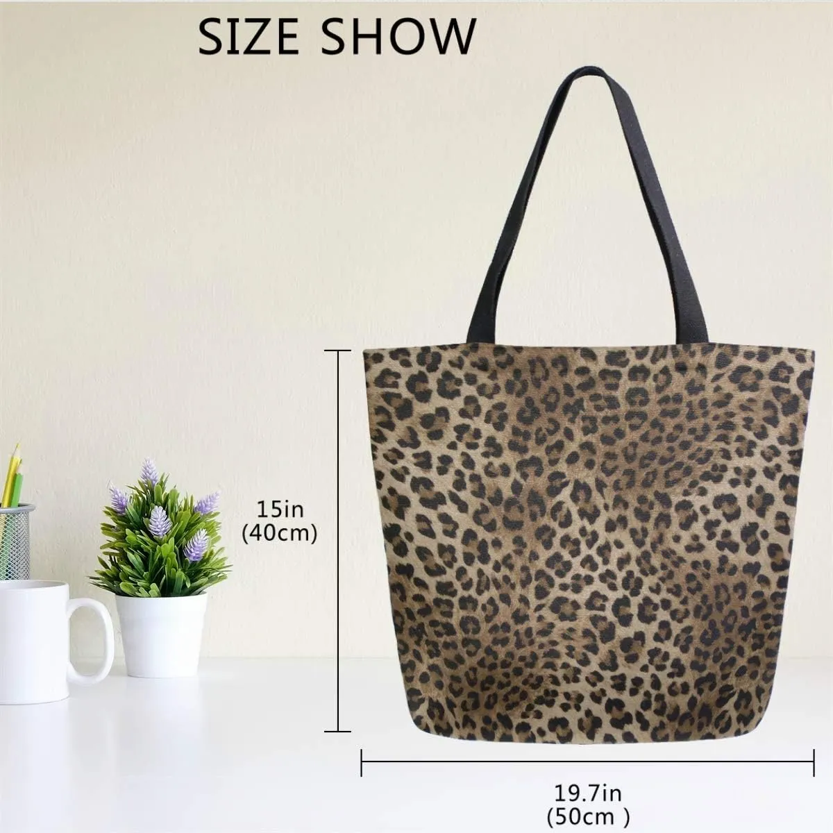 Naanle Animal Print Canvas Tote Bag Large Women Casual Shoulder Bag Handbag, Leopard Print Reusable Multipurpose Heavy Duty Shopping Grocery Cotton Bag for Outdoors.