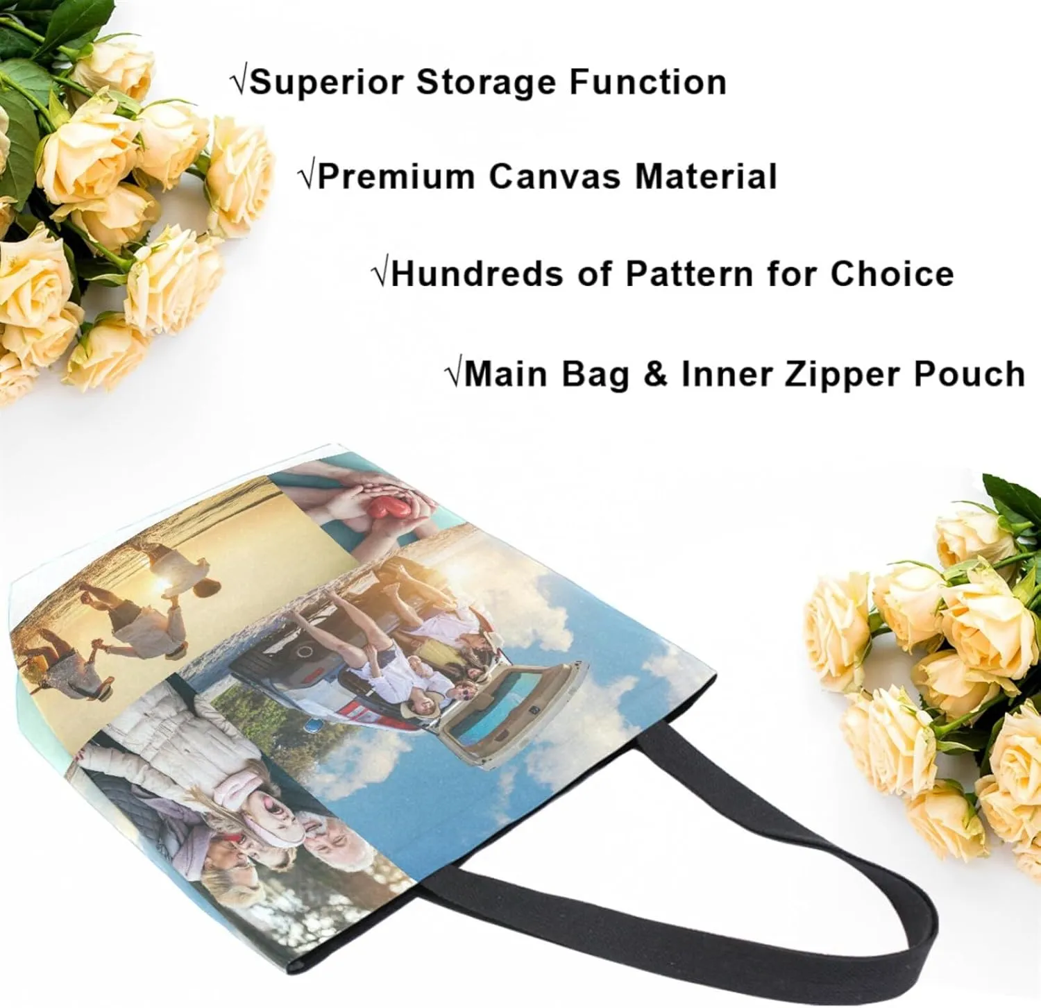 Naanle Custom Canvas Tote Bag Large Women Casual Shoulder Bag Personalized Customized Handbag Reusable Cotton Bag Gift for 4 Photos Collage