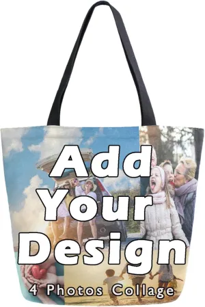 Naanle Custom Canvas Tote Bag Large Women Casual Shoulder Bag Personalized Customized Handbag Reusable Cotton Bag Gift for 4 Photos Collage